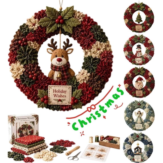 3D Fabric Poke Wreath DIY Kit, No-Sew Christmas Craft for Adults, Holiday Door Decor & Wall Hanging