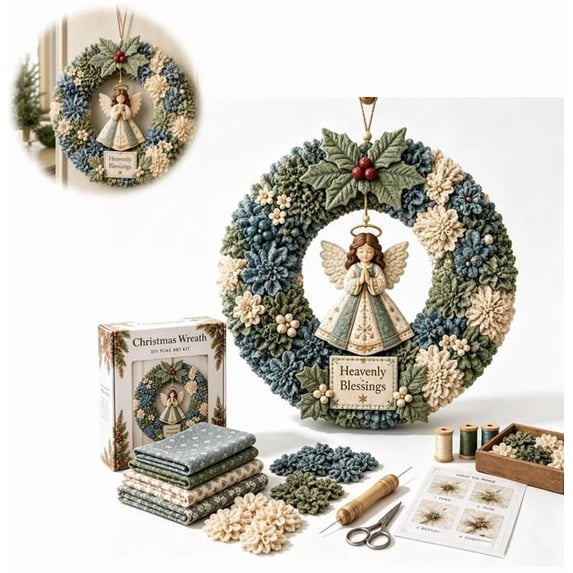 3D Fabric Poke Wreath DIY Kit, Stress Relief Christmas Crafts for Adults, Beautiful Handmade Wreath for Holiday Gifting (Angel)