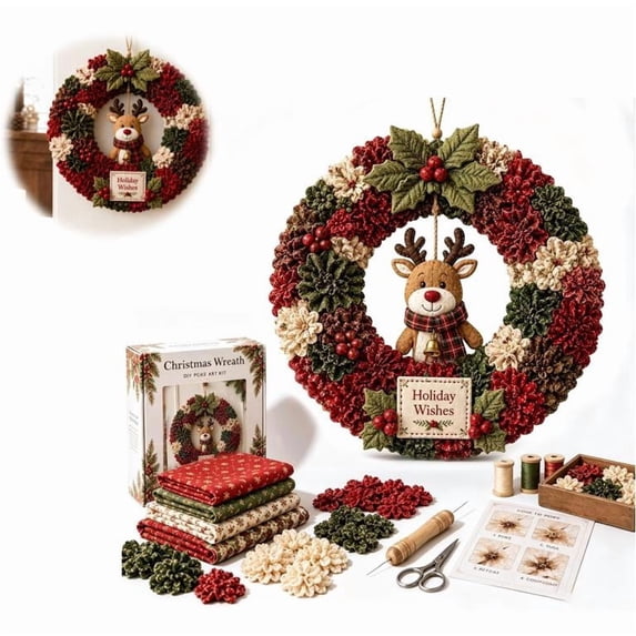 3D Fabric Poke Wreath DIY Kit, Stress Relief Christmas Crafts for Adults, Beautiful Handmade Wreath for Holiday Gifting (Reindeer)