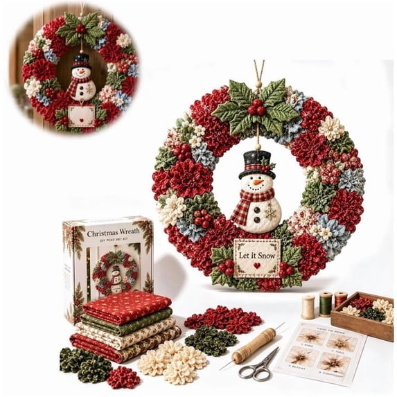 3D Fabric Poke Wreath DIY Kit, Stress Relief Christmas Crafts for Adults, Beautiful Handmade Wreath for Holiday Gifting (Snowman)