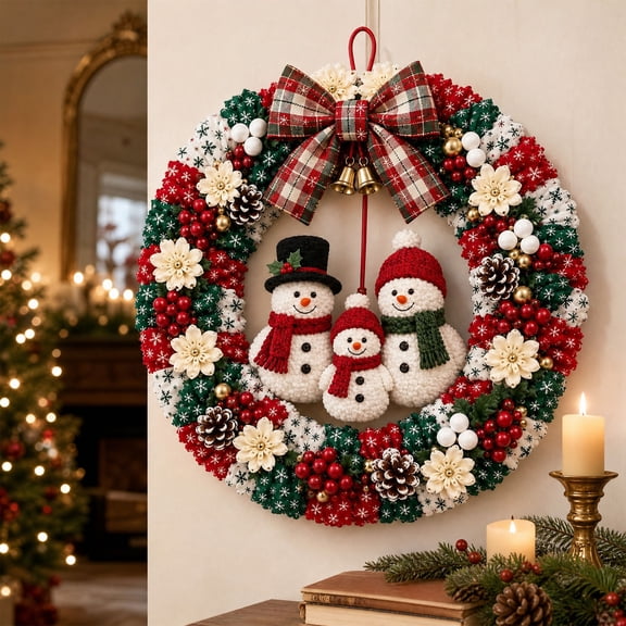 3D Fabric Poke Wreath Diy Kit,Christmas 3D Fabric Music Wreath DIY Set, Handmade Holiday Wreath Craft Kit, Decorative Hanging Ornament for Home