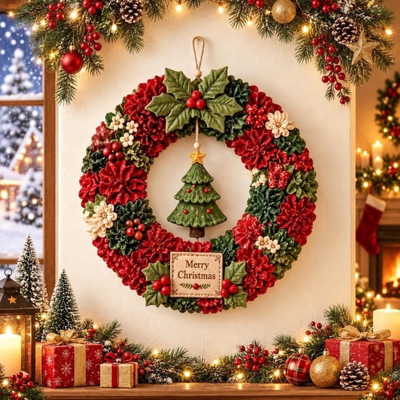3D Fabric Poke Wreaths DIY Christmas Kits for Adults Front Doors No Sew Art