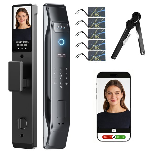 3D Face Recognition Smart Lock with Camera, Palm Vein Door Lock, Keyless Entry Fingerprint Smart Mortise Lock for Front Door, 4" HD Screen,Auto-Lock,Tuya App Control, Smart Home Front Door Security
