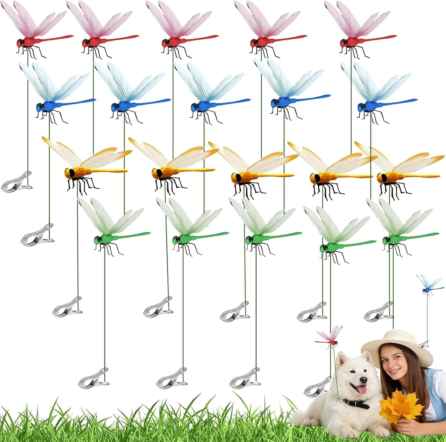3D Fake Dragonfly Clips Bug Repellent Bird Scare Devices 20 Pack for Indoor Outdoor Garden