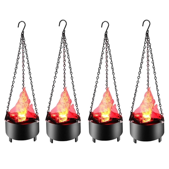 3D Fake Fire Flame Hanging Lamp 110V Artificial Flickering Flame Campfire 3D Decorative Stage Effect Light for Christmas Party Festival Decoration (4 PACK)