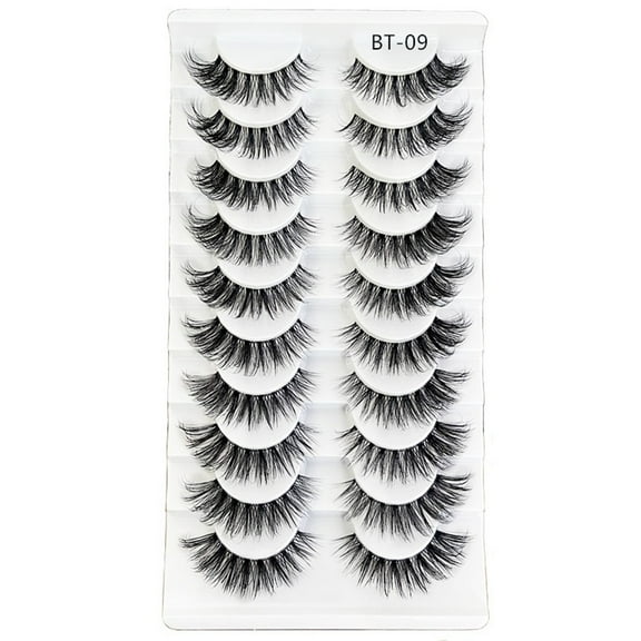 3D False Eyelashes Fluffy Soft Eyelashes Clear Stem Faux Mink Lashes Seamless Band Cruelty Free 10 Pairs BT-09