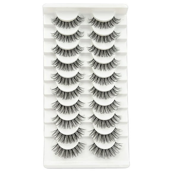 3D False Eyelashes Fluffy Soft Eyelashes Clear Stem Faux Mink Lashes Seamless Band Cruelty Free 10 Pairs BT-13