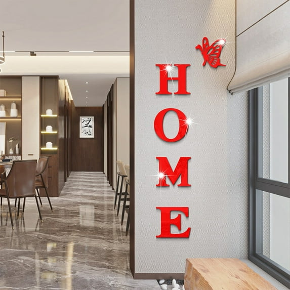 3D Family Home Sign Letters Living Room Decor Family Rustic Farmhouse Wall Decor Acrylic Mirror Decorative Butterfly Mirror Wall Sticker Decals for Living Room Bedroom Kitchen