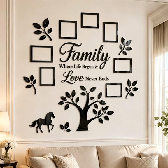 3D Family Tree Photo Frame Wall Sticker, Large Acrylic Mirror Wall Decal for Living Room and Dining, DIY Photo Collage Mural for Home Decor, 3 Sizes Available
