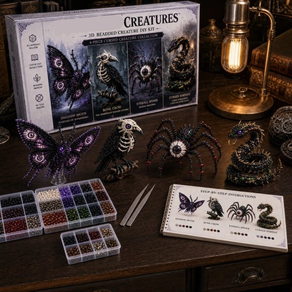 3D Fantasy Creature Bead Craft Kit for Adults & Kids, DIY Threaded Beading Set with Pre-Sorted Beads, Step-by-Step Guide, and Display-Worthy Sculptural Models