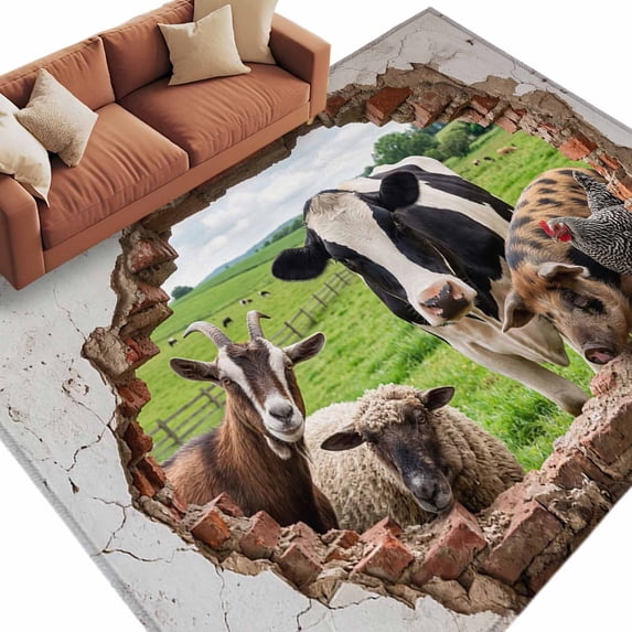 3D Farmhouse Area Rug 6x9 Washable Rug Non Slip Modern Nature Optical ...