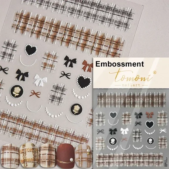 3D Fashion Nail Art Sticker Manicure Designs High Quality Embossed Woolen Cloth Texture Winter Self Adhesive Sticker T-1023