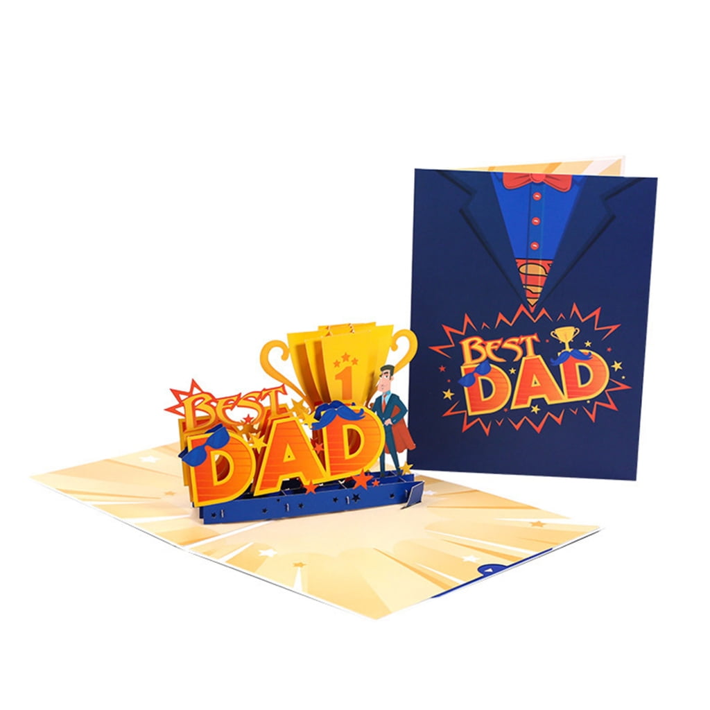 3D Father Day Best Dad Paper Greeting CardMen Birthday Invitation ...