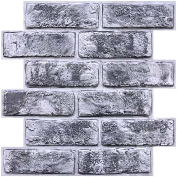 3D Faux Brick Wall Panels Peel and Stick,10 Pcs of 12"X12",Small Size Thin PVC Whitewash Black Brick Self Adhesive Fake Brick Backsplash Kitchen Living Room Fireplace Surround Interior Decor