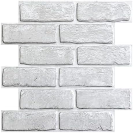 3D Faux Brick Wall Panels Peel and Stick Wall Panels, 10 Pcs of 12"X12", Small Size Thin PVC Whitewash Brick Self Adhesive Fake Brick Backsplash for Interior Decor (White)