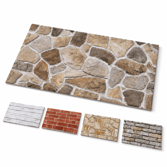 3D Faux Stone Peel and Stick Wall Panels, Brown Fieldstone, Decorative Tiles for DIY Wall Upgrades