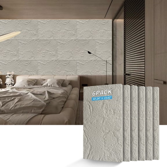3D Faux Stone Wall Panels 6 Pack, 23.62*47.24 in, PU Wainscoting Panels for Interior Wall Decor, Waterproof Stone Skin Wall Tiles