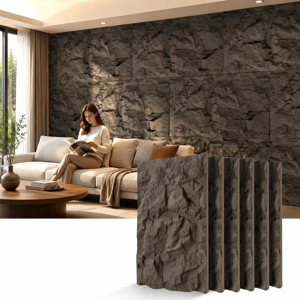 Stone Panel Rainscreen Wall 3D Faux Stone Wall Panels, 6 Pcs PU Wainscoting, Waterproof ...