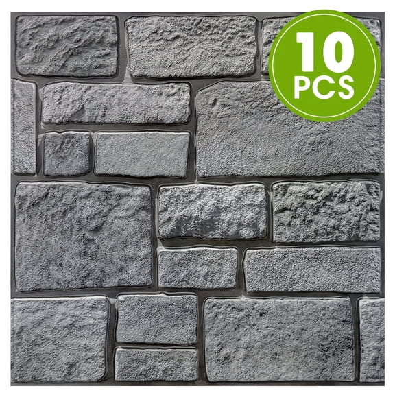 3D Faux Stone Wall Panels Peel & Stick - 10 Pcs PVC Self-Adhesive Tiles, Matte Finish for Kitchen Bathroom Living Room, Rustic Marble Wall Decor