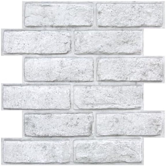 3D Faux White Brick Peel and Stick Wall Panels, 10 Pcs of 12"X12", with Gray Spots Atmosphere Design, Small Size Thin PVC Whitewash Brick Self Adhesive Fake Brick Backsplash Interior Decor