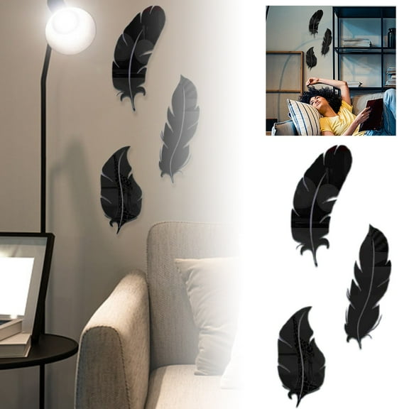 3D Feather Family Wall Decor, Acrylic Wall Stickers for Living Room, Mirror Wall Decor, Modern Style