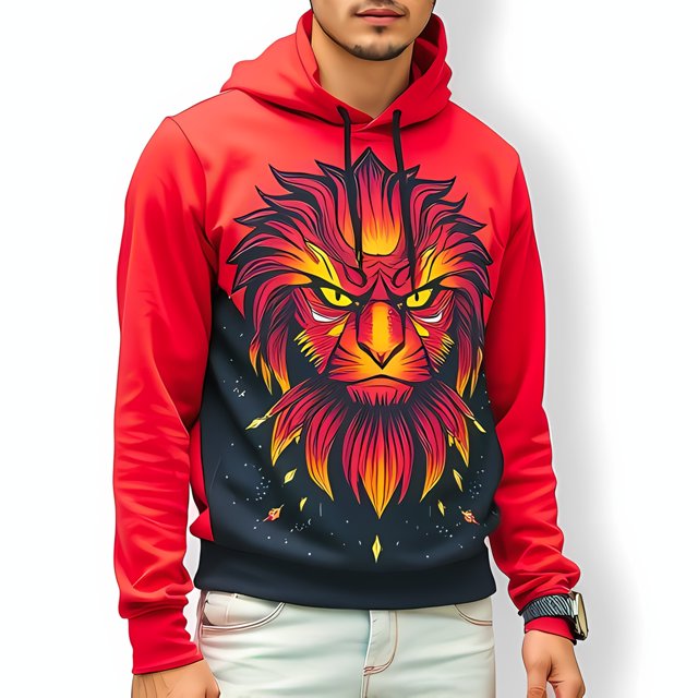 3d Fiery Lion's Head Graphic Red Hoodie For Men & Women Soft Athletic 