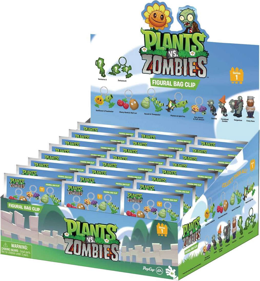 3D Figural Bag Clip Plants vs. Zombies Series 1 Mystery Box [24 Packs]