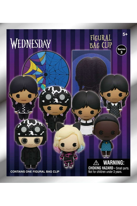 3D Figural Bag Clip Wednesday Series 3 Mystery Pack (1 RANDOM Figure)