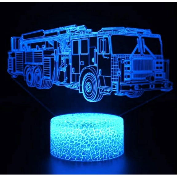 3D Fire Engine Truck Night Light Table Desk Optical Illusion Lamps 7 Color Changing Lights LED Table Lamp Xmas Home Love Birthday Children Kids Decor Toy Gift