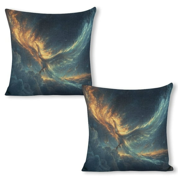 3D Fire Phoeni Linen Throw Pillow Covers Decorative Pillow Cases Cushion Case Couch Pillows Cover for Sofa Bedroom Living Room Car 18x18 inch Set of 2