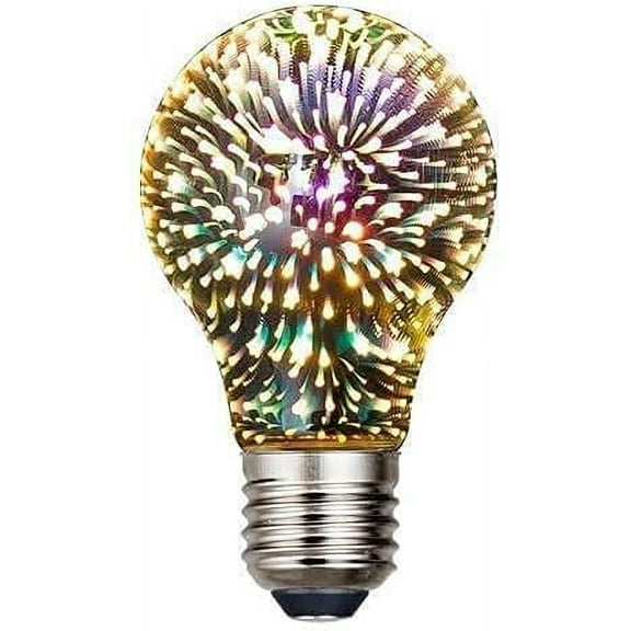 3D Firework Bulb Starry Light Bulb, E26 3W Retro Edison Bulb, Warm White Light for Holiday Christmas Decoration Bar Glass LED Lamp