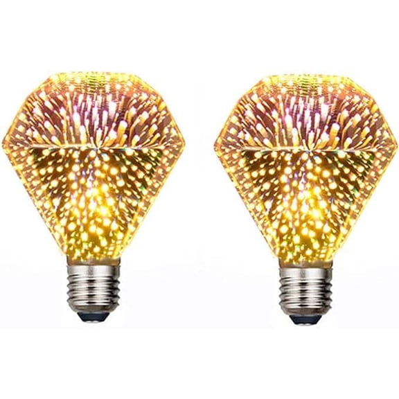 3D Firework Bulb Starry Light Bulb E27 AC 85-220V 4W Retro Edison Bulb Warm White Light for Holiday Christmas Glass LED Lamp (A60, 2-Packs)