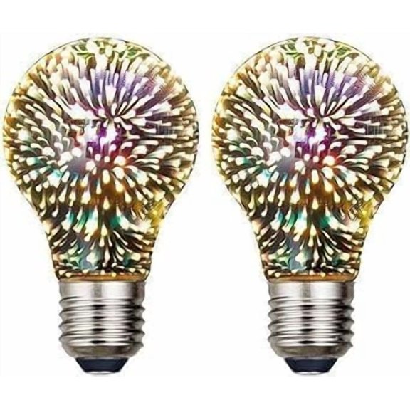 3D Firework Bulb Starry Light Bulb E27 AC 85-220V 4W Retro Edison Bulb Warm White Light for Holiday Christmas Glass LED Lamp (A60, 2-Packs)