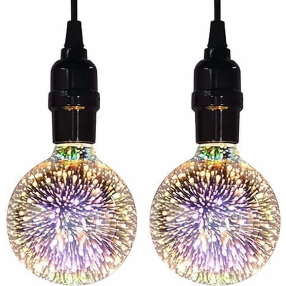3D Firework Bulb Starry Light Bulb E27 AC 85-220V 4W Retro Edison Bulb Warm White Light for Holiday Christmas Glass LED Lamp (A60, 2-Packs)