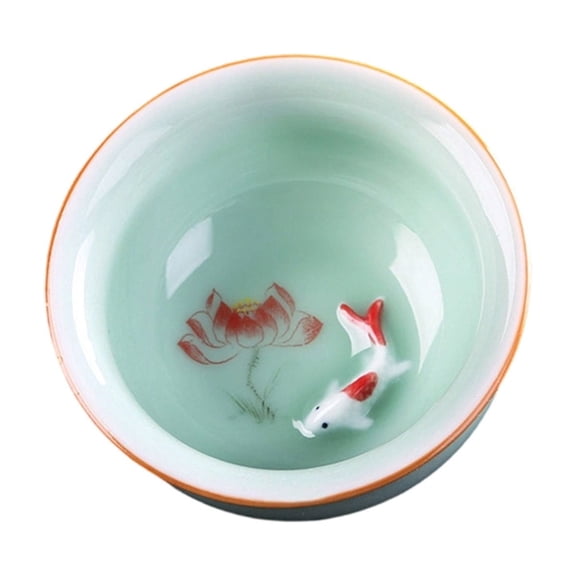 3D Fish Ceramic Teacup, Celadon Porcelain Tea Bowl, Traditional Chinese Tea Cup For Gongfu Tea, Tea Ceremony & Home Decor A-8.5x4cm