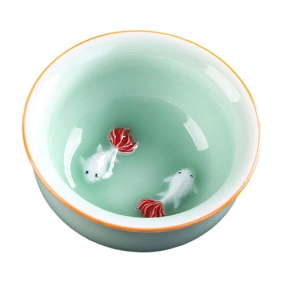 3D Fish Ceramic Teacup, Celadon Porcelain Tea Bowl, Traditional Chinese Tea Cup For Gongfu Tea, Tea Ceremony & Home Decor B-8.5x4cm