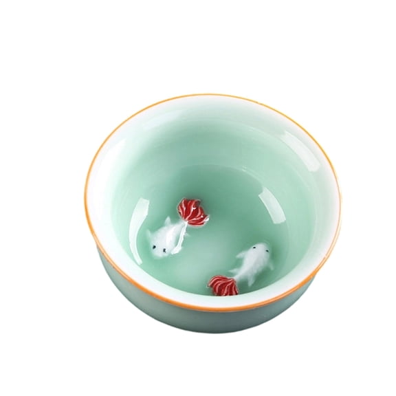 3D Fish Ceramic Teacup, Celadon Porcelain Tea Bowl, Traditional Chinese Tea Cup For Gongfu Tea, Tea Ceremony & Home Decor B-8.5x4cm
