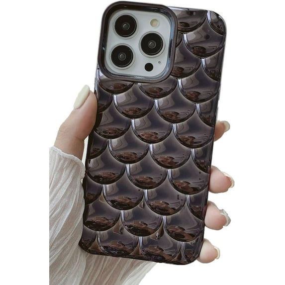 3D Fish Scale Plating Solid Color Soft  for iPhone Case (Black,iPhone 12)