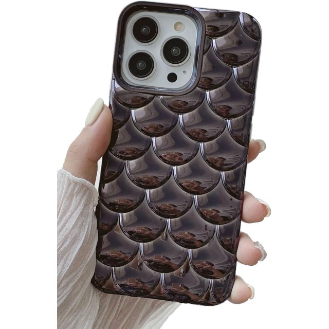 3D Fish Scale Plating Solid Color Soft  for iPhone Case (Black,iPhone 12)