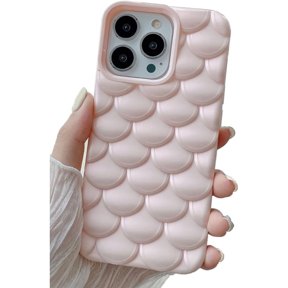 3D Fish Scale Plating Solid Color Soft for iPhone Case (Pink,iPhone 13 Pro)