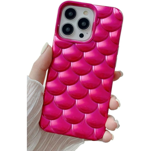 3D Fish Scale Plating Solid Color Soft  for iPhone Case (Red,iPhone 13 Pro Max)