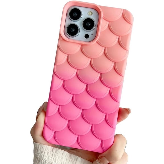 3D Fish Scales Gradient Color Soft Shockproof Fashion Cute Case for Women Girls Compatible with iPhone Case (Pink-Rose,iPhone 14)