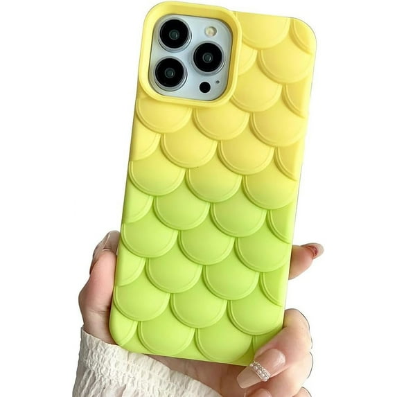 3D Fish Scales Gradient Color Soft Shockproof Fashion Cute Case for Women Girls Compatible with iPhone Case (Yellow-Green,iPhone 11)