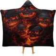 thumbnail image 1 of 3D Flame Skull Print Wearable Blanket for Adults Cloak Hooded Blanket with Halloween Theme on It Suitable for All Season, 1 of 6