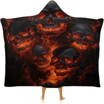 3D Flame Skull Print Wearable Blanket for Adults Cloak Hooded Blanket with Halloween Theme on It Suitable for All Season