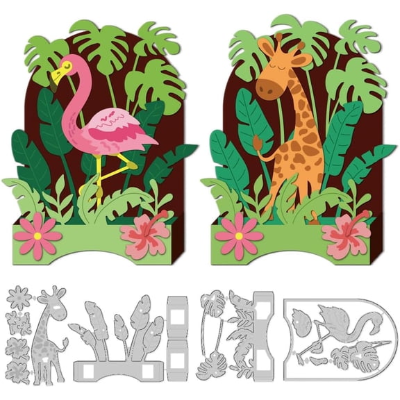 3D Flamingo Giraffe Box Cutting Dies Card Making Die Stencil Carbon Steel Animal Box Die Cuts Scrapbooking Embossing Template for Greeting Cards