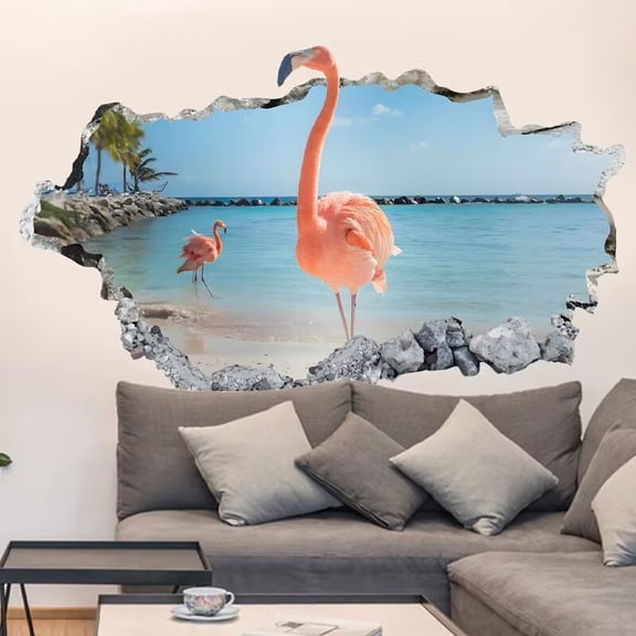 3D Flamingo stickers , flamingo wall stickers, plant stickers, flamingo stickers,Living Room DIY transparent stickers Peel and Stick Removable Home Decor Bedroom Sofa TV Wall Art Decoration
