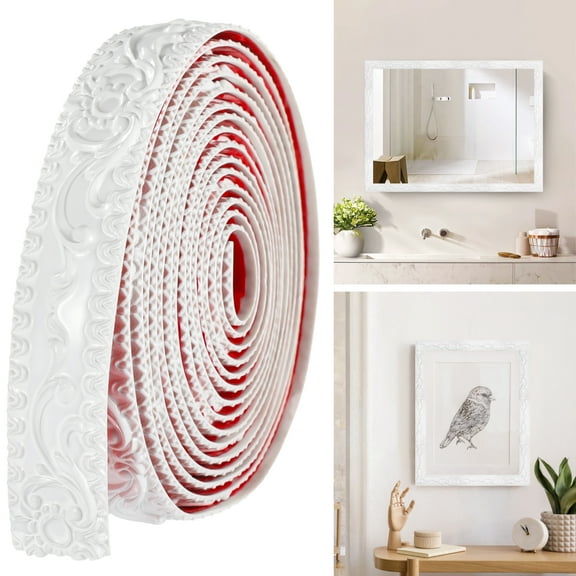 3D Flexible Molding Trim, 16.4ft Self-Adhesive Wall Trim, Peel and Stick Cabinet Decorative Border Strip, Waterproof Mirror Frame Trim for Home, Photo Frame Decor, White