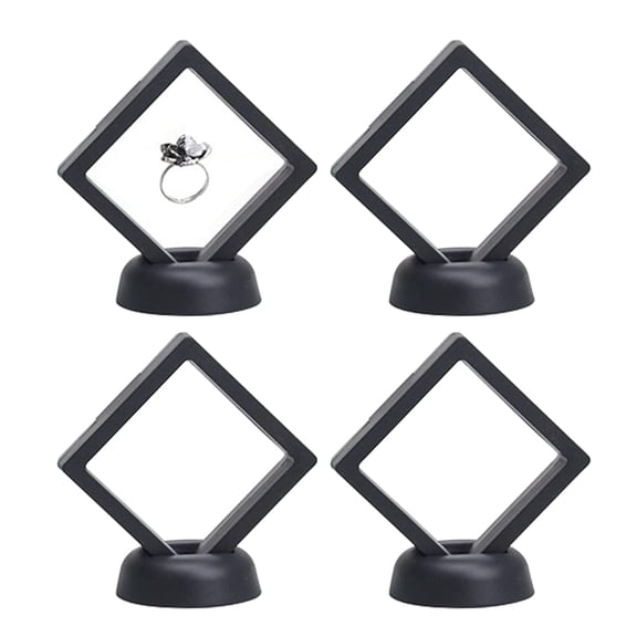 3D Floating Frame with Stand, Challenge Coin Display Holder, 4 Pack Floating Display, Gift Packing Frame (Black)
