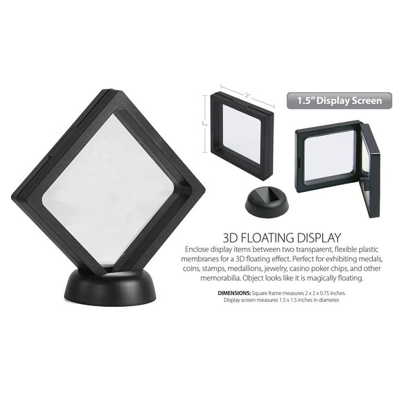 3D Floating View Coin Display Frame Holder Box Case Small Black (1.5) - QTY 2